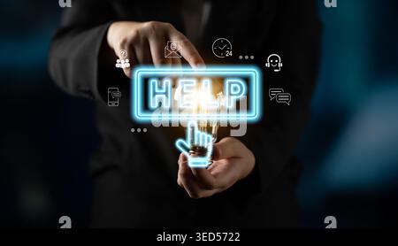 Digital customer support system provides quick assistance, real-time chat, and communication solutions, improving service efficiency, response time Stock Photo