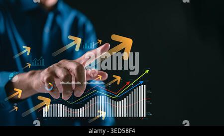 Modern business percentage offer discount tax interest inflation graphs showing rising financial growth, successful strategy, data analytics, market t Stock Photo