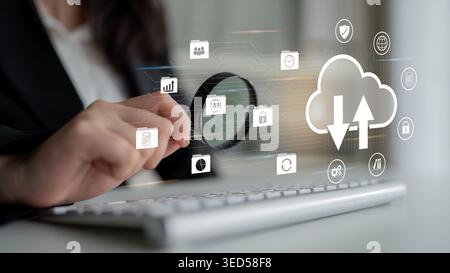 Cloud data storage enhances secure backup, improves connectivity, and supports digital file management Parse Stock Photo