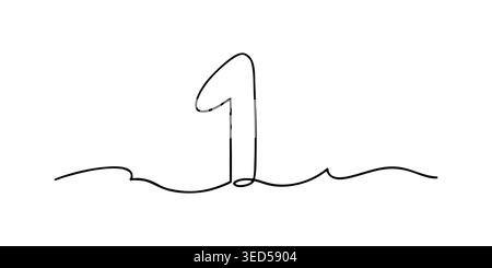 Minimalist Number One Line Art Illustration Stock Vector