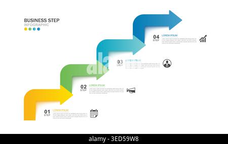 Business step arrow infographic showing 4 success planning stages. Stock Vector