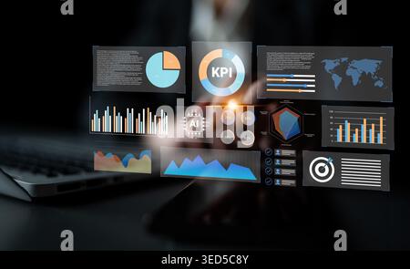 Engaging digital representation of data analytics featuring interactive dashboards, graphs, and performance metrics designed for business growth and Stock Photo
