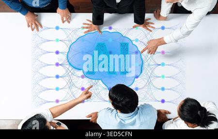 Collaborative Meeting on Innovative AI Technology with Team Members Analyzing Data and Brainstorming Ideas for Future Development Sigmoid Stock Photo