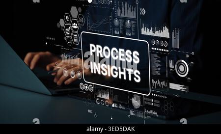Digital Process Insights and Data Visualization on a Computer Screen with Abstract Graphs and Charts. Asymptotic smart data analytic. Stock Photo