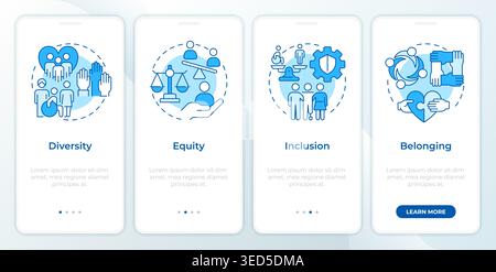 DEIB framework blue onboarding mobile app screen Stock Vector