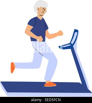 Mature caucasian male exercising on treadmill. Stock Vector