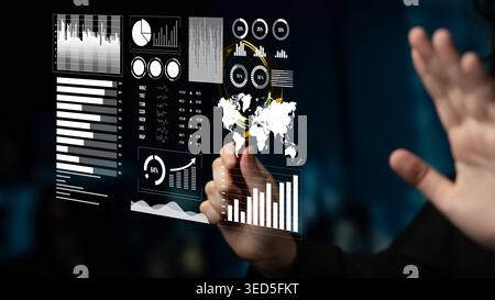 Digital analytics with interactive graphs and charts depict modern business concepts. Perfect for financial insights and data-driven decision making Stock Photo