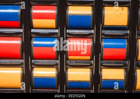 Collection of various wood textures and patterns in a seamless panel layout. Includes different types of natural wooden surfaces with diverse colors a Stock Photo