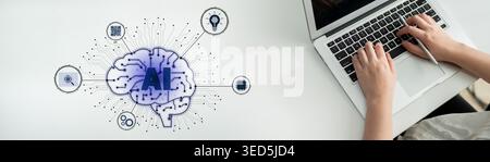 Artificial intelligence models neural signals for deep learning and cognitive computing. Train artificial intelligence to improve recognition Stock Photo