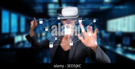Explore the intersection of virtual reality and cybersecurity in business, showcasing innovative strategies for protecting digital assets and Stock Photo