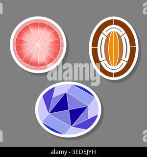 Illustration on theme modern gem emblem with bright precious jewel of different shapes, sparkles jewel consisting of colored abstract gem, magic jewel Stock Vector