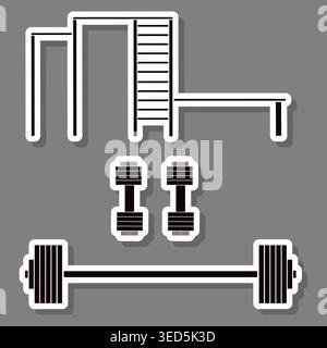 Illustration on theme of set collection accessory for sport gym equipment, pattern consisting of elements sport gym equipment, abstract composition of Stock Vector