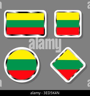 Illustration on theme beautiful symbols for colorful state flag Lithuania, logo state flag Lithuania consisting of flat design with colored elements, Stock Vector