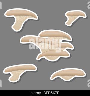Illustration on theme of set sweet juicy tasty natural eco product mushroom oyster, pattern consisting of kit various options mushroom oyster, abstrac Stock Vector