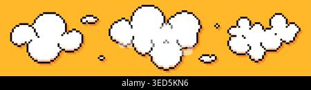 Set of pixel art white clouds on yellow background. Stock Vector