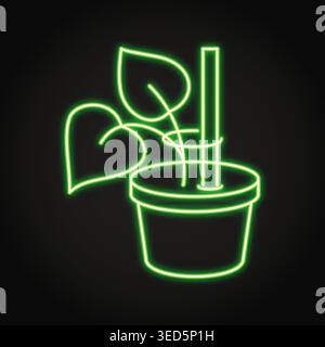 Tying plant to a support neon icon. Vector illustration Stock Vector