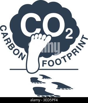 CO2 emissions illustration - harmful air carbon footprint flat emblem with industrial smoke and human foot making a footprints - isolated vector sign Stock Vector