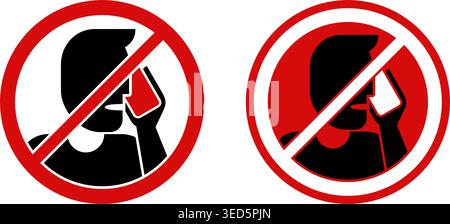 No phone talking, Quiet please - prohibition attention sign with crossed person talking on the phone. Vector illustration Stock Vector
