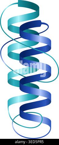 Protein 3D icon with 2 sample spirals - 3D structure solved by X-ray crystallography, with folded and unfolded fragments. Isolated vector illustration Stock Vector