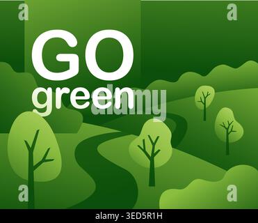 Go green motivation poster - slogan in creative eco-friendly colorful decoration - vector illustration Stock Vector
