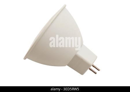 LED spotlight bulb isolated on white background. Energy efficient GU10 lamp for modern home lighting. Electric equipment for ceiling fixture, electric Stock Photo
