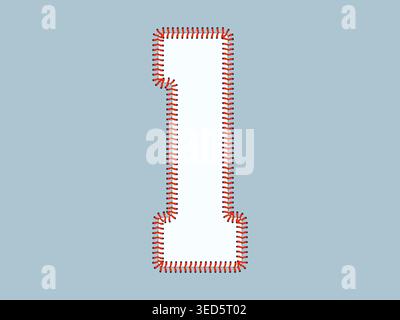Stylized sports number 1 typography inspired by baseball, featuring bold numerals outlined with stitched laces. Stock Vector