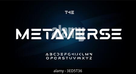 Meta Verse Futuristic Font Logo Alphabet Bold Geometric Letter Set Modern Typography, Abstract Sci-Fi Typographic Design for Title Text, Future Stock Vector