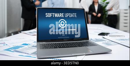 Software update on computer for brisk version of device software upgrade Stock Photo