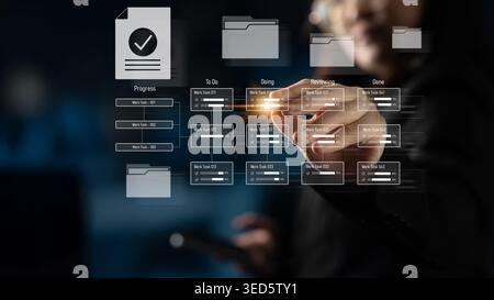 Task management workflow dashboard visualizing to-do lists, ongoing tasks, review status, and completed items to support productivity and project Stock Photo