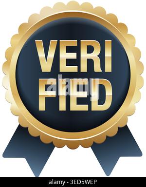 Verified icon - golden stamp for certified products. Isolated vector illustration Stock Vector