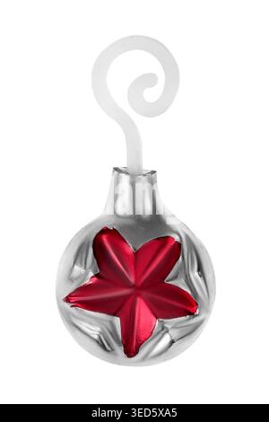 Small chritsmtas tree glass ball with red star isolated over white Stock Photo