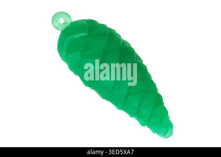 Green plastic trinket in the shape of pine cone isolated over white Stock Photo