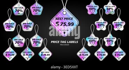 Best Price tags sticker. Price labels with various shapes. Sticker shapes for design mockups. Price tags stickers for preview tags, labels, price tags Stock Vector