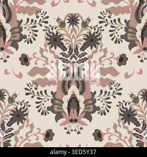 Ornate Botanical Damask Beige Background Stock Vector