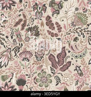 Detailed Bohemian Floral Chintz Backdrop Stock Vector