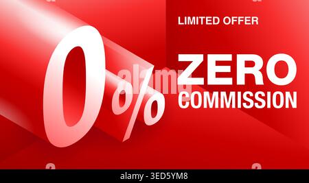 0 percents banner - zero commission special offer layout template with 3D zero Number and red background - vector promo limited offers flyer Stock Vector