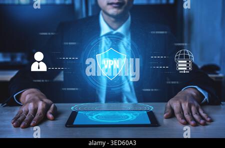 VPN security protects network access. VPN security encrypts data, hides identity, VPN security defends traffic, and VPN security secures connection Stock Photo