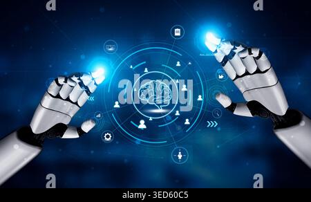 AI for business intelligence and knowledge management enabling automated decision making. AI analysis of company information for strategic insights Stock Photo