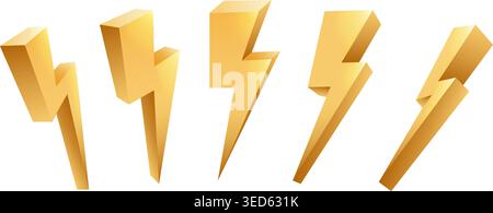 3d golden thunderbolt Stock Vector