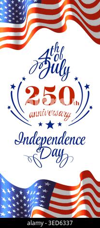 250th anniversary of the USA. 250 years of independence. 4th of july national holiday of the usa. Fireworks, american flag on white background. Fourth Stock Vector