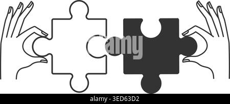 Hands holding puzzle pieces Stock Vector