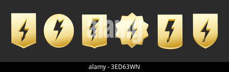 Gold metal lightning badges Stock Vector