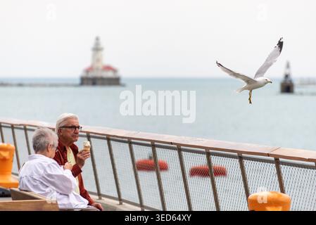 Chicago, IL, USA - 04/26/2017: Elderly Couple with Ice Cream Stock Photo