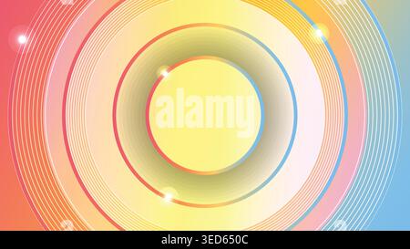 Vibrant pastel gradient background featuring circular geometric shapes, glowing light spots, and elegant thin lines Stock Vector