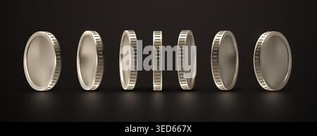 Set of gold coins rotating on a black background. Financial concept for business design. Vector illustration. Stock Vector