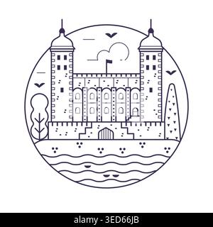 Tower of London Castle Landmark Line Icon Stock Vector