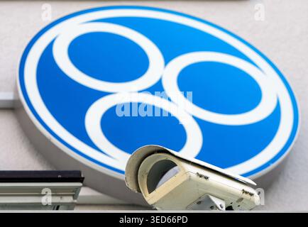 Berlin, Germany. 04th May, 2026. A video surveillance camera is installed above the entrance to Stromnetz Berlin GmbH under the company logo. During the annual press conference, information will be provided on what Stromnetz Berlin has done in recent months to increase the resilience of the grid. Credit: Soeren Stache/dpa/Ģ����ý Live News Stock Photo