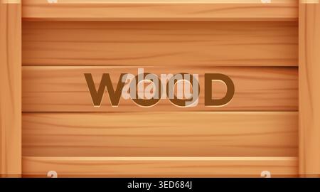 Wooden plank background with carved word Wood. Natural texture design for your creative project. Vector illustration. Stock Vector
