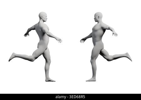 A mannequin in a running pose, captured from multiple angles in a ...