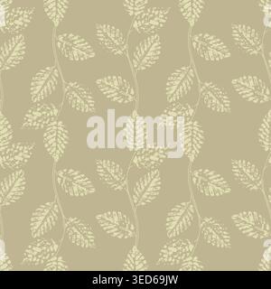 leaf skeleton imprint pattern in sage green and cream, textured organic botanical stamps for eco-friendly textiles, rustic wallpaper, and craft packaging. Vector illustration Stock Vector
